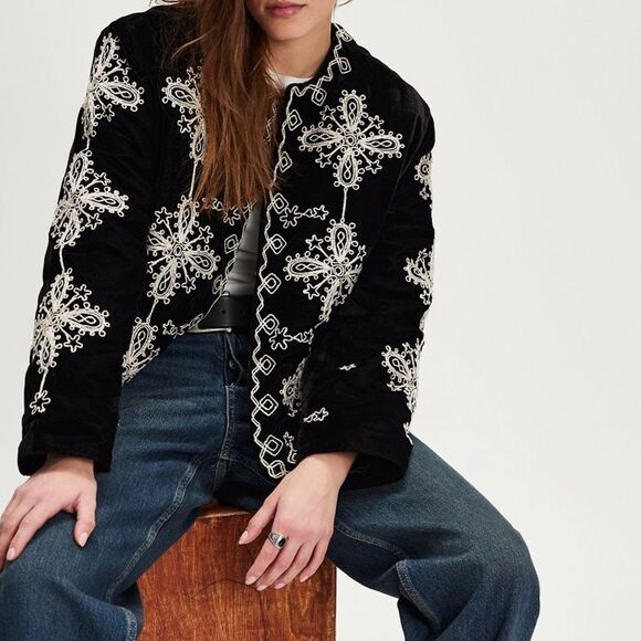 Free People Mia Jacket Black Combo NWOT - Picture 2 of 7